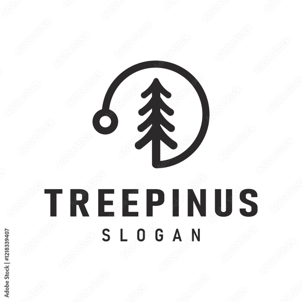 Minimalist Design Logo with Pine Tree Icon inside a circle made of simple lines. Suitable for brands that focus on Nature, Forest, or Environment. Minimalist Design Logo with Pine Tree Icon inside a circle made of simple lines. Suitable for brands that focus on Nature, Forest, or Environment.