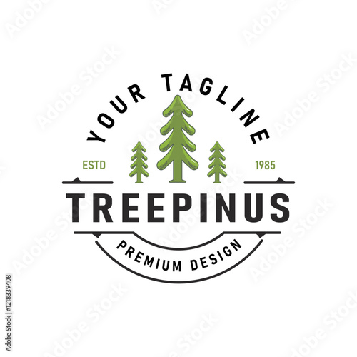 Silhouette of Three Pine Trees Similar to Spruce. Wood Forest Logo Design Retro Classic Vintage Illustration Label Badge