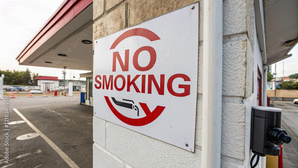 gas station with a visible 'No Smoking' sign, highlighting the importance of safety measures in areas with flammable substances. gas station with a visible 'No Smoking' sign, highlighting the importance of safety measures in areas with flammable substances.