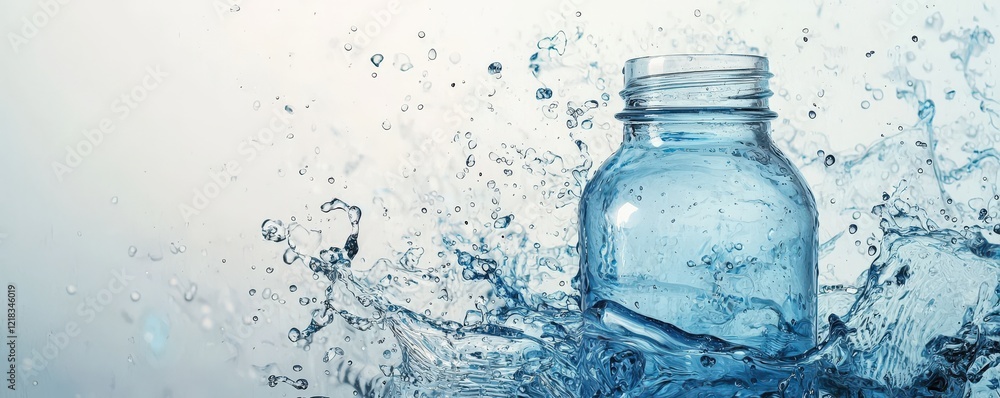 A clear water bottle surrounded by splashes of water against a light background, emphasizing freshness and hydration. A clear water bottle surrounded by splashes of water against a light background, emphasizing freshness and hydration.