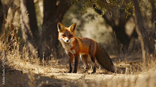 Foxe in dry forest landscape