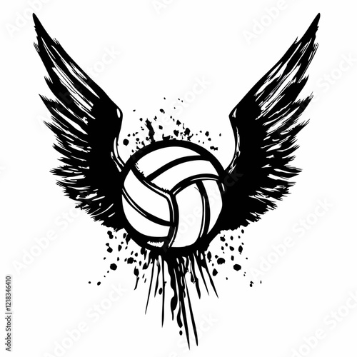 Grunge volleyball with wings vector illustration (1)