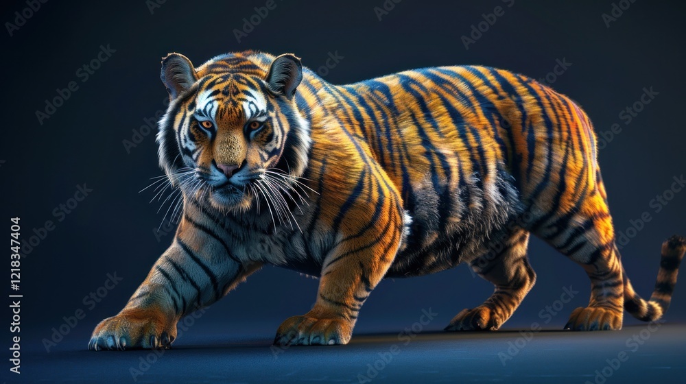 Obraz premium Tiger on dark blue background, AI generated image