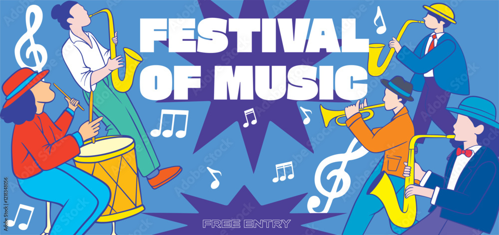 Obraz premium Music festival banner template. Event poster for social media, advertisement, billboard, ads. Music fest flyer promotion design. Rock, jazz, pop, dj. Event banner for digital and print