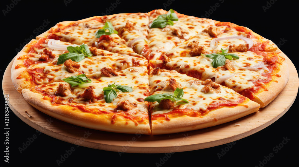 Pizza Poster Celebrating Light Ingredients Isolated On white Background Pizza Poster Celebrating Light Ingredients Isolated On white Background