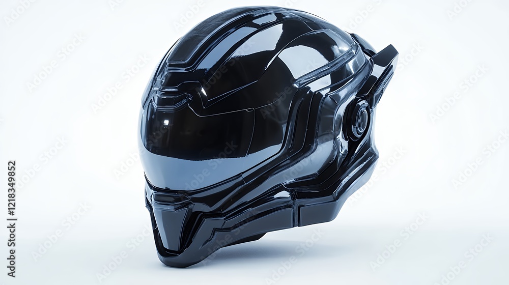 Naklejka premium Futuristic Black Helmet 3d Render Glossy Design