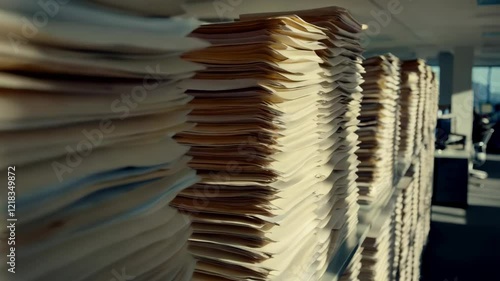 Office Files Stacks Sunlight Shadows