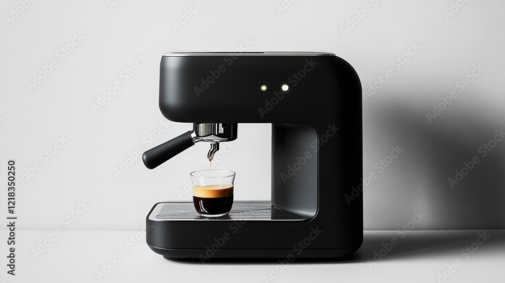 A compact espresso machine with a stylish matte black finish A compact espresso machine with a stylish matte black finish