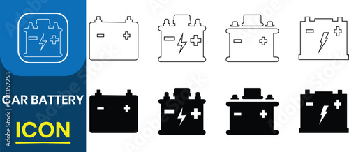 Car Battery line icon collection. Car accumulator, Auto electrical power supply, Automotive charge sign, electric vehicle batteries silhouette, battery Charging service vector illustration.