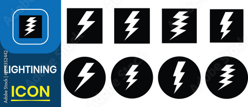 Set of Lightning, Thunder icon. Nature and Weather, energy power or electricity charge, Cloud, Storm, glyph flash. Electric sign and symbol vector illustration.