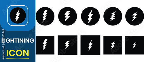 Lightning vector icon set. Thunder, Nature and Weather, energy power or electricity charge, Cloud, Storm, glyph flash. Electric sign and symbol vector illustration.