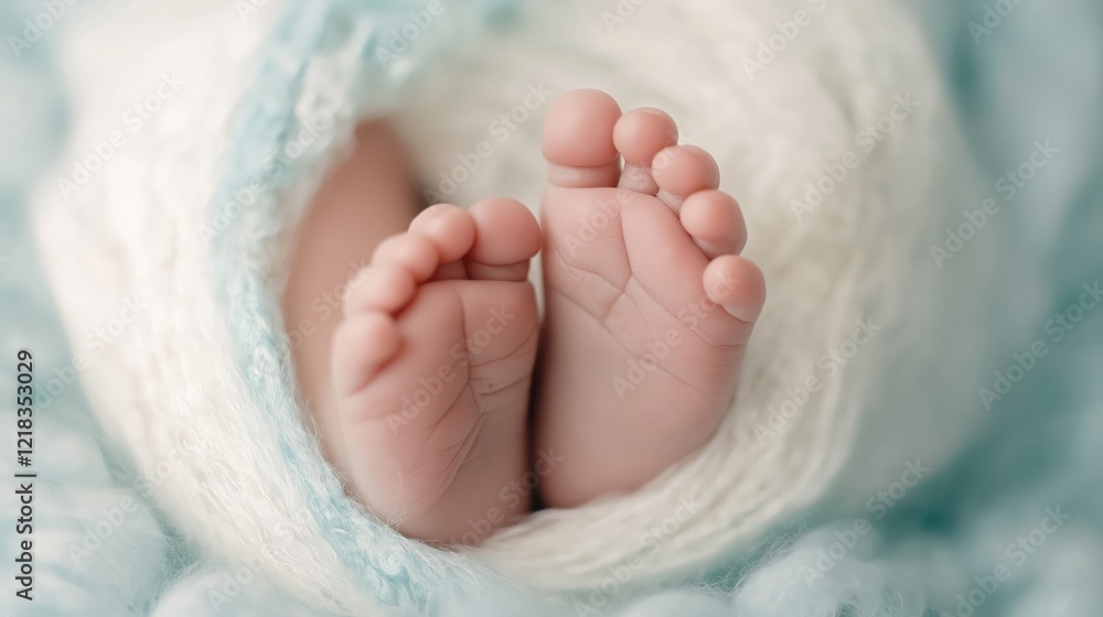Closeup of baby's foot in the white blanket Closeup of baby's foot in the white blanket