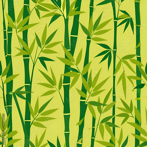 A seamless pattern of green bamboo stalks and leaves.