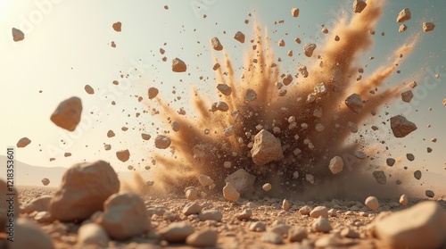 Dynamic Explosion of Rocks and Debris in a Desert Environment