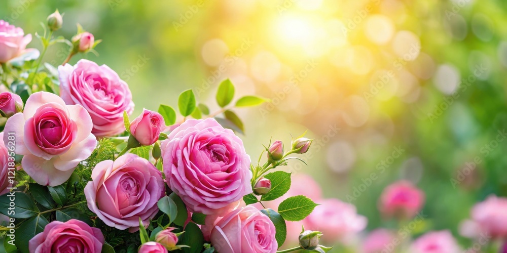 Beautiful Floral Background with Pink Roses and Greenery, pink, outdoors, pink, outdoors, nature, roses Beautiful Floral Background with Pink Roses and Greenery, pink, outdoors, pink, outdoors, nature, roses