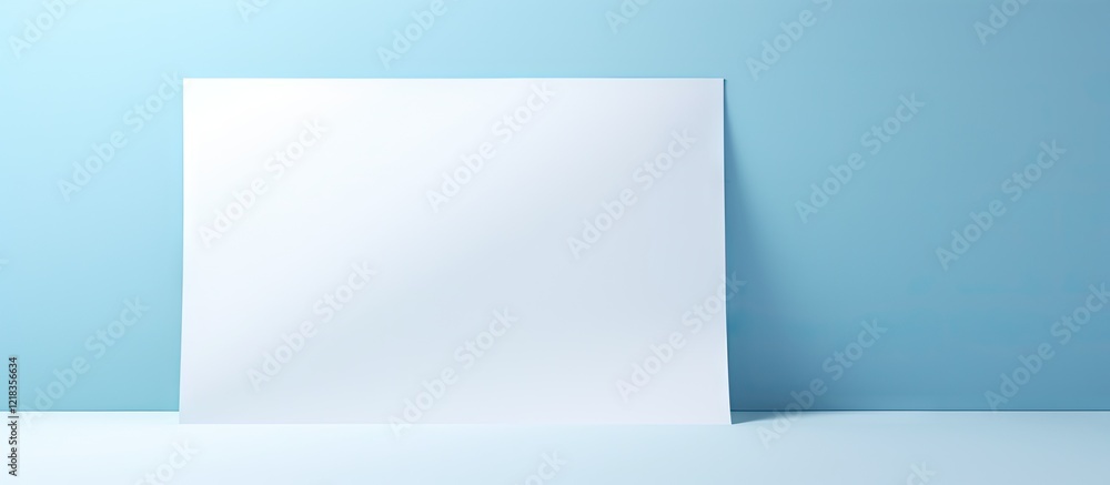 Naklejka premium Blank white paper positioned on a soft blue background with shadow effects creating depth and an invitingly simple layout for copying space.