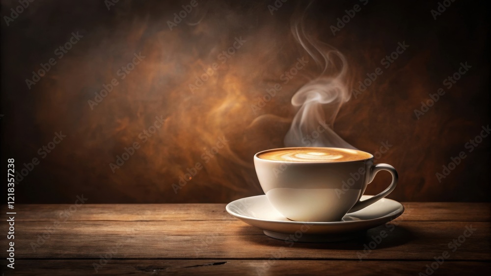 Aromatic Steaming Cup of Coffee on Rustic Wooden Table with Smoky Background Aromatic Steaming Cup of Coffee on Rustic Wooden Table with Smoky Background