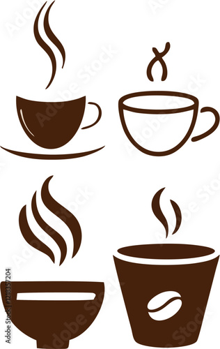 Coffee Cup Icon Collection with Steam in Minimalist Vector Style