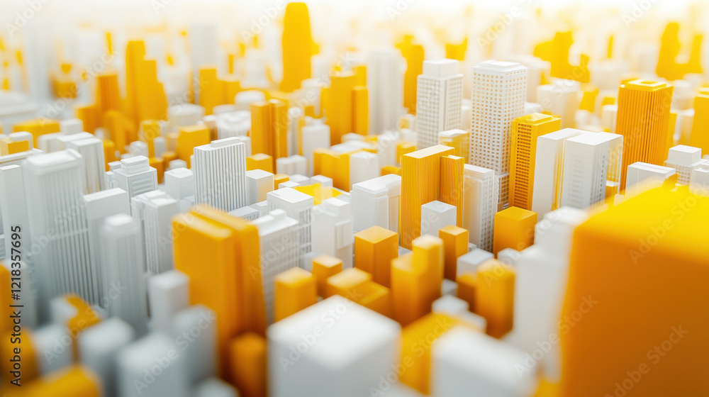 Fototapeta premium Futuristic Technology Cityscape with Orange and White Gradient Background, Geometric Linear Design