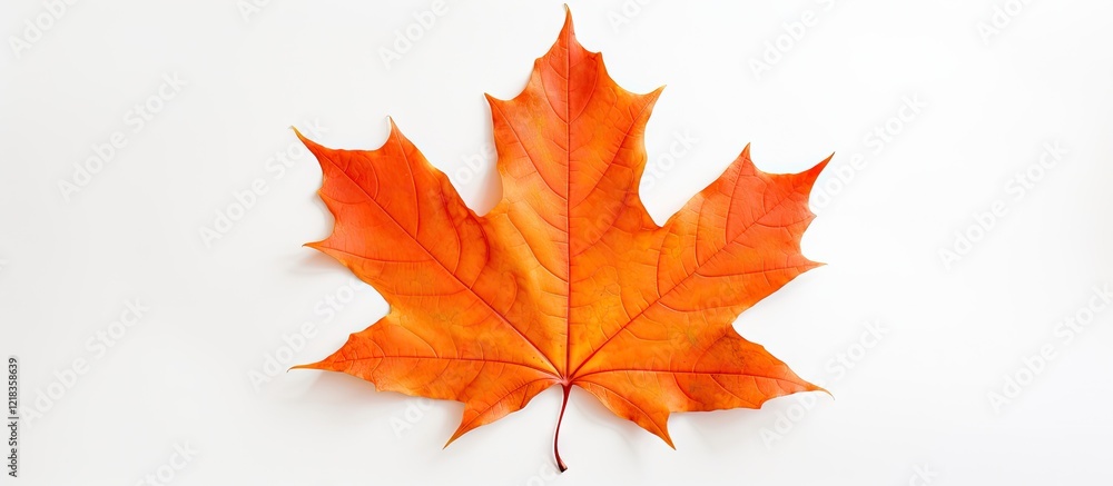 Vibrant orange maple leaf centered on a clean white background symbolizing autumn's beauty with ample negative space for text and design elements Vibrant orange maple leaf centered on a clean white background symbolizing autumn's beauty with ample negative space for text and design elements