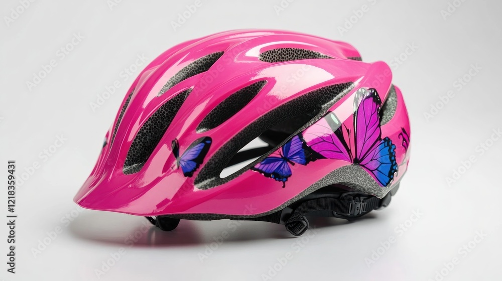 Fototapeta premium Pink butterfly helmet, safety gear, studio shot