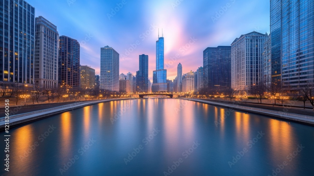 Obraz premium a brilliant cityscape at twilight, with the skyline illuminated by thousands of lights