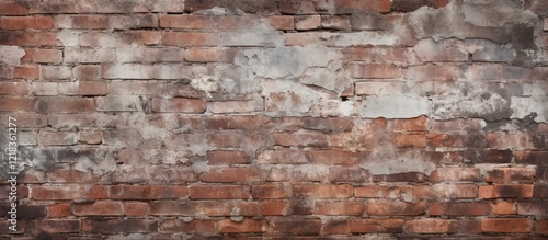 Aged brick wall with gray and brown hues in horizontal layout featuring texture and ample copy space ideal for background use in various designs photo