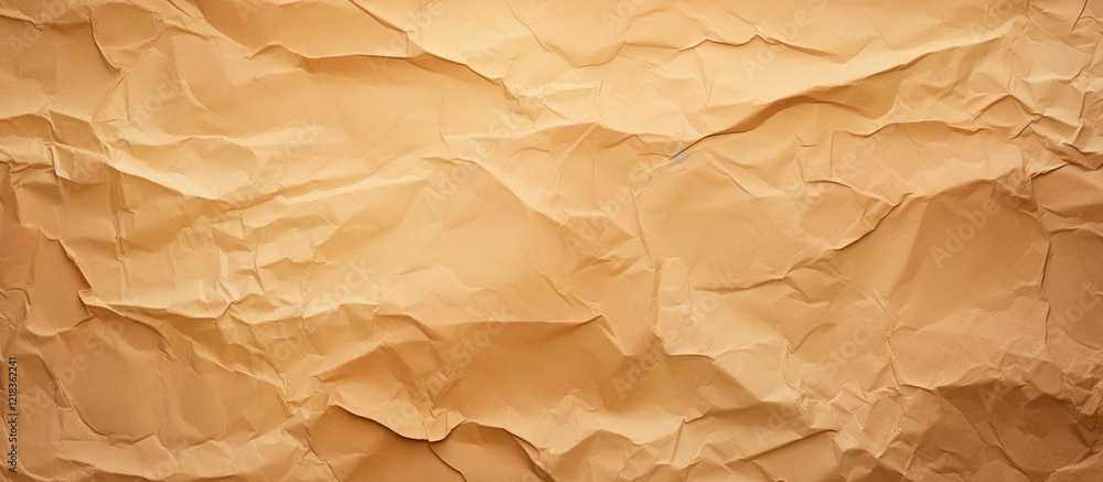 Obraz premium Torn brown paper background with deep wrinkles and texture in warm beige tones, creating a natural and vintage look for design projects.