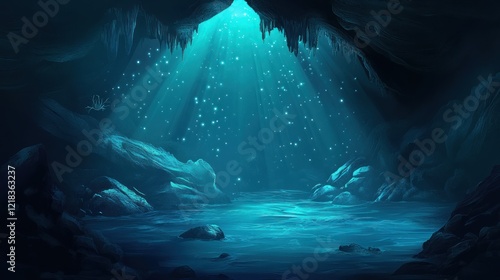 Enchanted Underwater Cave: A Mystical Realm of Blue photo