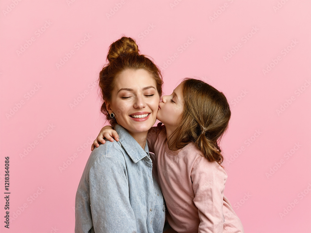 Heartwarming images of mothers and daughters sharing joyful and affectionate moments in a cheerful, pink-background setting, celebrating family love and connection. Heartwarming images of mothers and daughters sharing joyful and affectionate moments in a cheerful, pink-background setting, celebrating family love and connection.