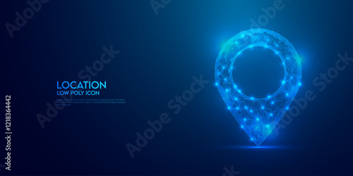 Low Poly Glowing Location Pin blue background