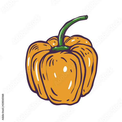 An Attractive and Vibrant Yellow Bell Pepper Illustration Featuring a Fresh Green Stem