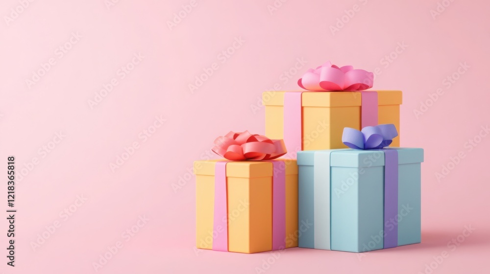 A stack of neatly wrapped gift boxes in colorful paper A stack of neatly wrapped gift boxes in colorful paper