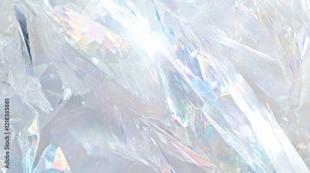 Obraz premium A close-up of shimmering, translucent crystals reflecting light in various colors.