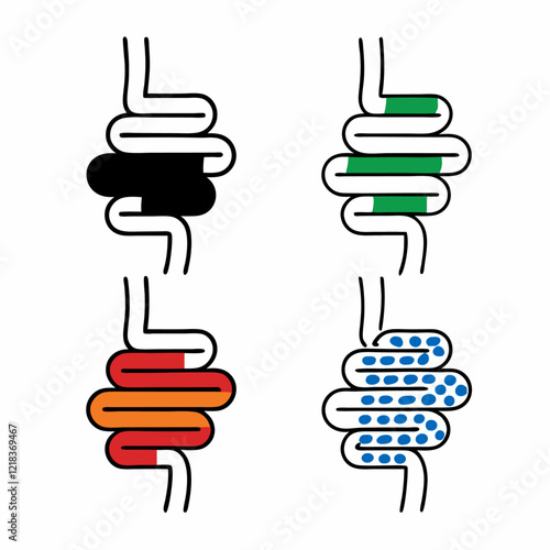 Abdominal bloating pain set vector illustration (2)
