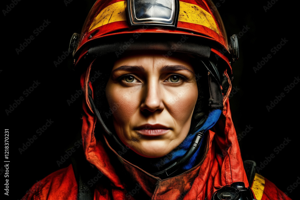 Courageous Firefighter in Protective Gear Stands Ready for Action Amid Dark Surroundings Courageous Firefighter in Protective Gear Stands Ready for Action Amid Dark Surroundings