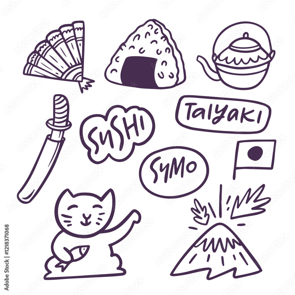 Obraz premium Charming and adorable icons representing the delightful food and rich culture of Japan