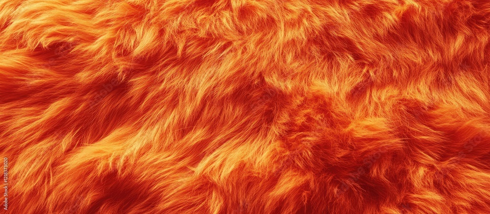 Fototapeta premium Vibrant orange red fur texture with soft, wavy strands fills the frame, perfect for mango-inspired designs on rich, warm surfaces.