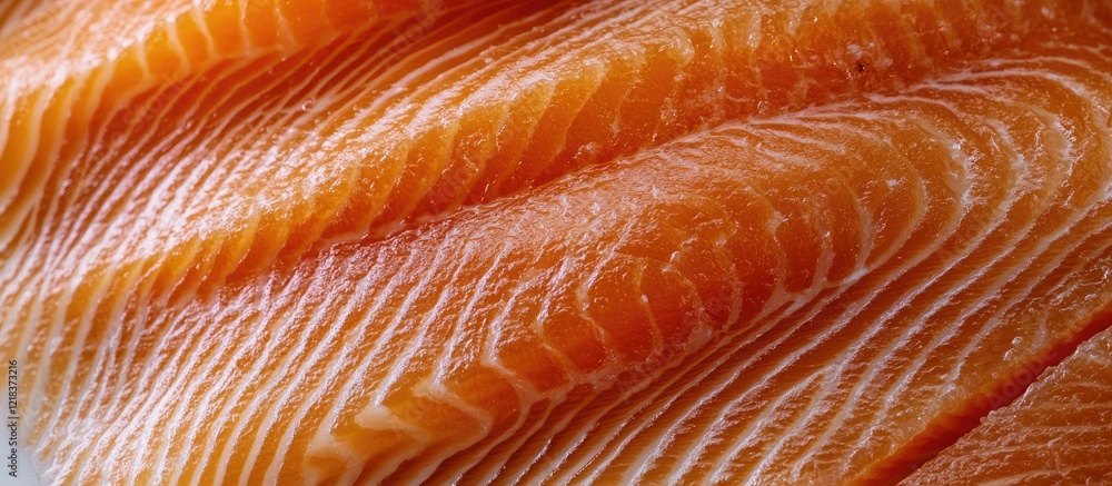 Close-up shot of fresh salmon fillet with vibrant orange color placed on a clean white surface highlighting the marbled texture and quality. Close-up shot of fresh salmon fillet with vibrant orange color placed on a clean white surface highlighting the marbled texture and quality.