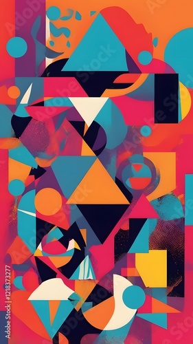 Color block artwork with trendy retro geometric style