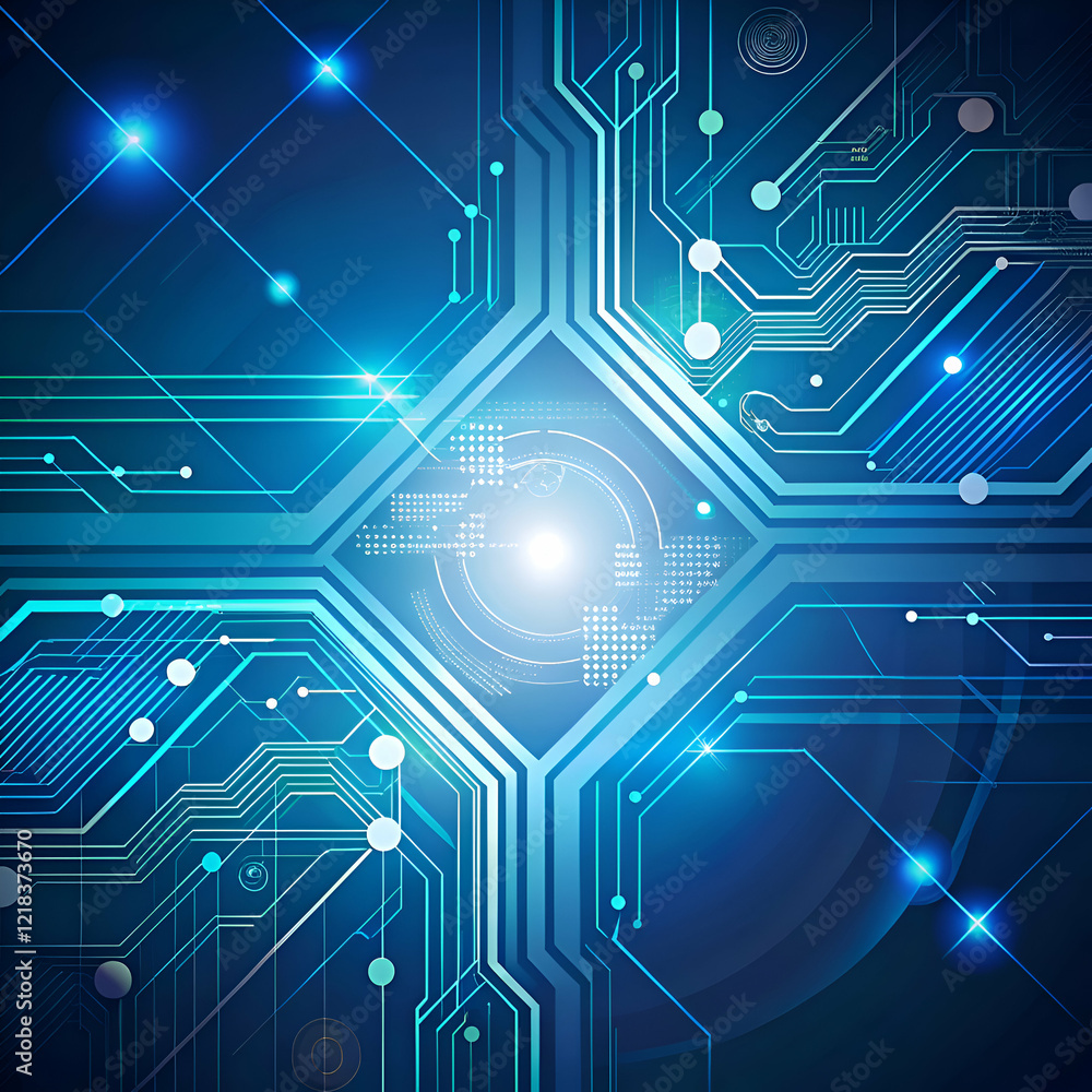Abstract Blue Circuit Board Background with Glowing Lights. Abstract Blue Circuit Board Background with Glowing Lights.
