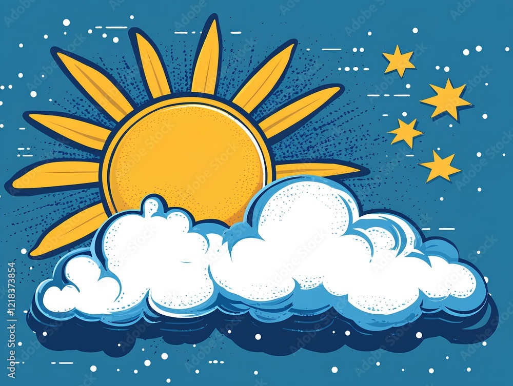 Cartoon image of the sun and warm sky Cartoon image of the sun and warm sky