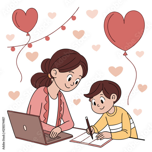 Valentine day girl and boy working