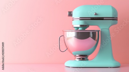 A stand mixer with a retro design in vibrant pastel colors