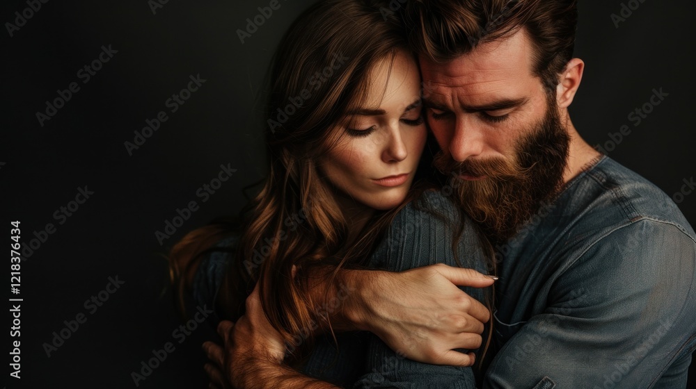 Portrait of romantic couple hugging on black, AI generated image Portrait of romantic couple hugging on black, AI generated image