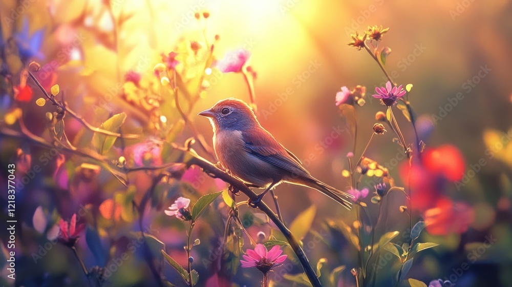 Serene Sunset: A Little Bird's Golden Hour Serene Sunset: A Little Bird's Golden Hour
