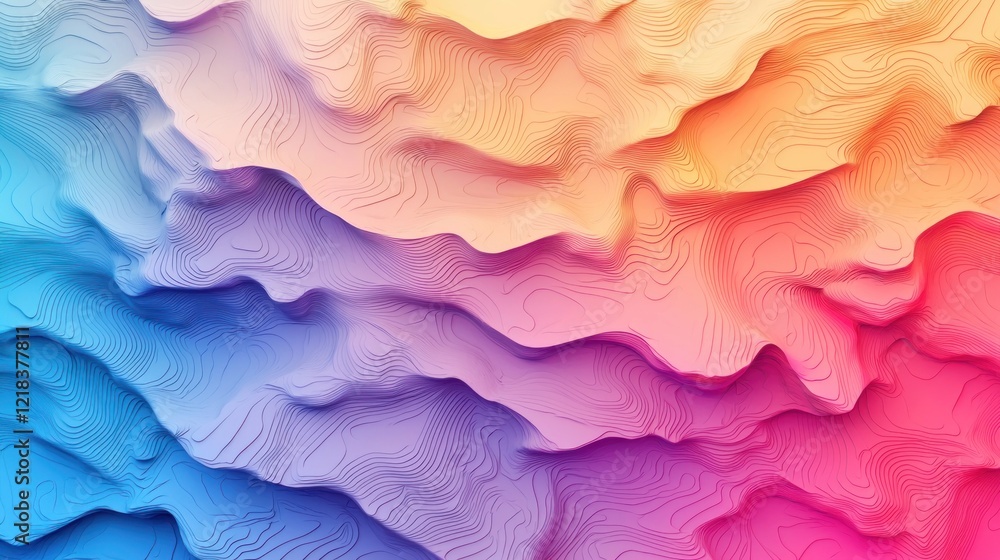 Abstract Colorful Topographic Landscape: A Vivid Display of Hues and Curves Abstract Colorful Topographic Landscape: A Vivid Display of Hues and Curves