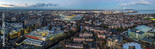 Panoramic, aerial view of Ballsbridge at sunset with Aviva Stadium , Dublin, Ireland photo