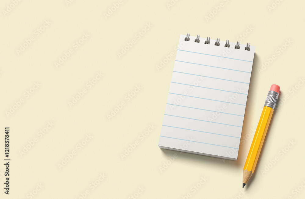 Blank notebook and pencil on a yellow background. 3d render Blank notebook and pencil on a yellow background. 3d render