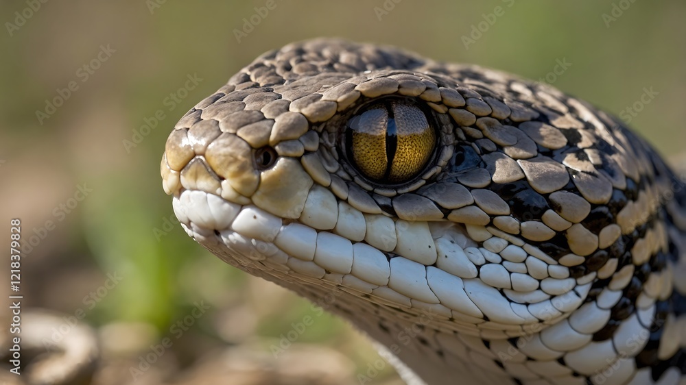 Intense Viper Close-Up: Sharp Fangs and Hypnotic Eyes in Focus Intense Viper Close-Up: Sharp Fangs and Hypnotic Eyes in Focus
